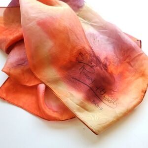 Vintage REMOY d'URVILLE PARIS Hand Dyed Silk Scarf Orange & Purple Watercolour